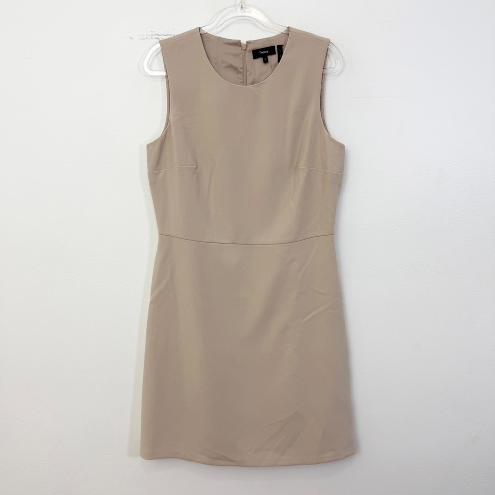 Theory Raneid W Modern Crepe Sleeveless Sheath Dress Beige Size 10